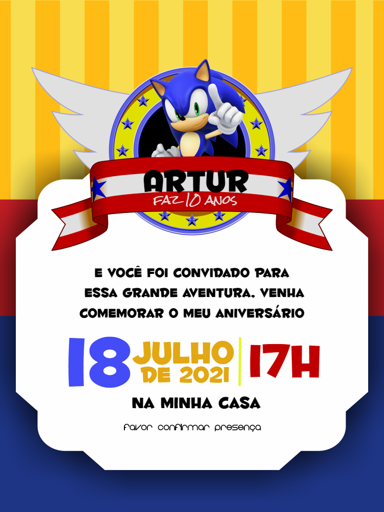 Convite de Aniversário Sonic para Editar Online Grátis Convite de Aniversário Sonic para Editar Online Grátis