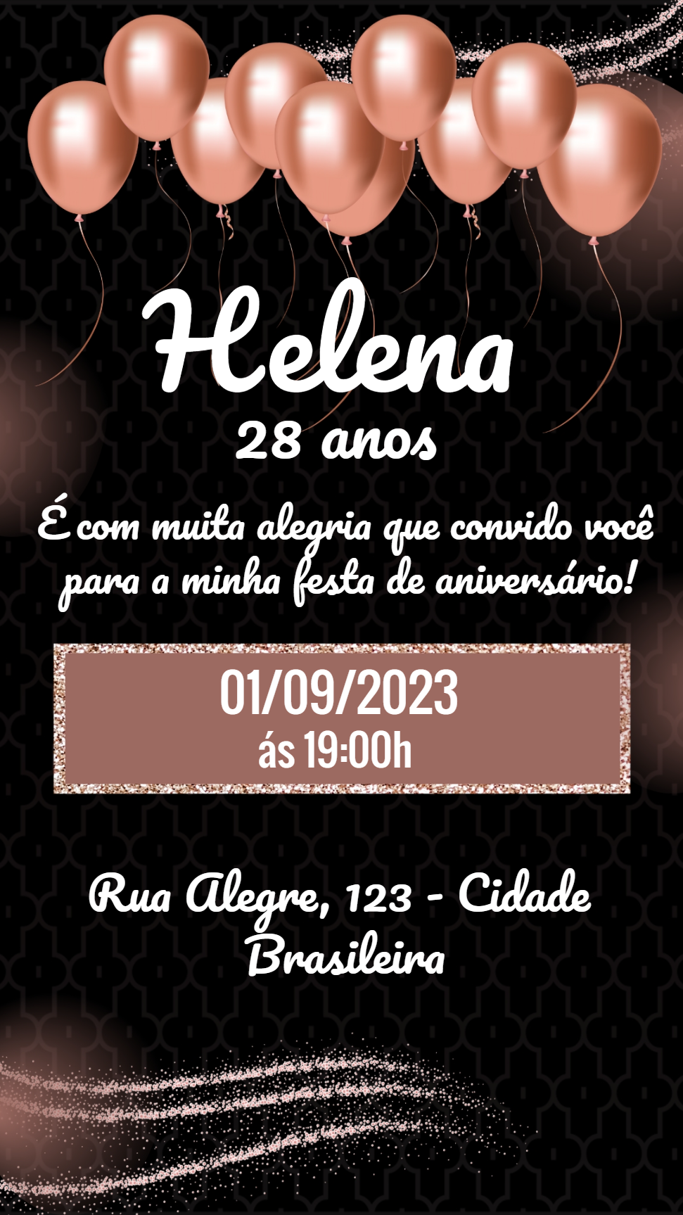Convite Aniversário Adulto Rosê Gold para Editar Online