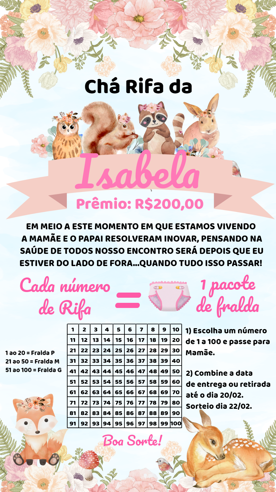 Convite Chá Rifa Bosque Encantado Editável Online Convite Chá Rifa Bosque Encantado Editável Online