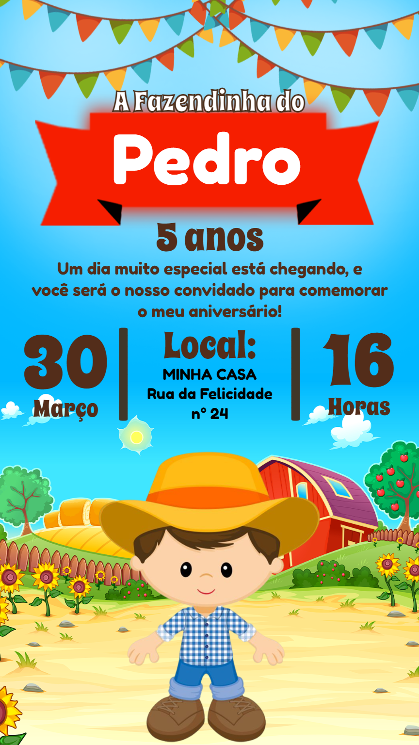Convite Aniversário Fazendinha Menino para Editar Online Convite Aniversário Fazendinha Menino para Editar Online