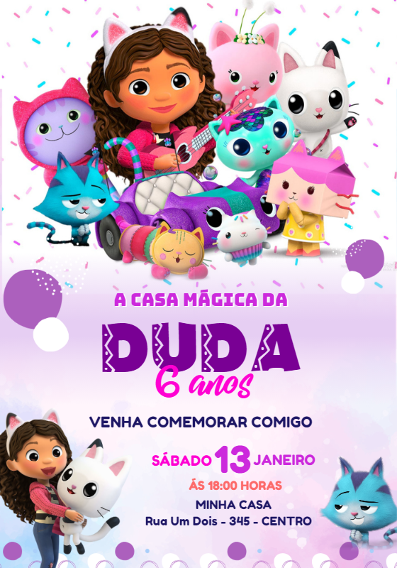 Convite Aniversário A Casa Mágica da Gabby para Editar Online Convite Aniversário A Casa Mágica da Gabby para Editar Online
