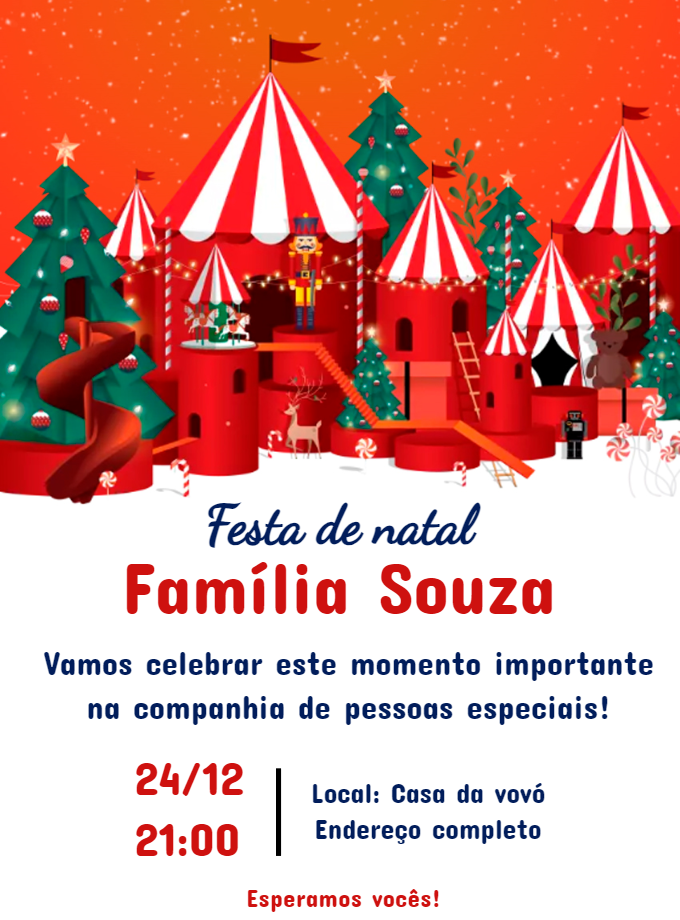 Convite Festa de Natal Castelo de Brinquedos para Editar Online Convite Festa de Natal Castelo de Brinquedos para Editar Online