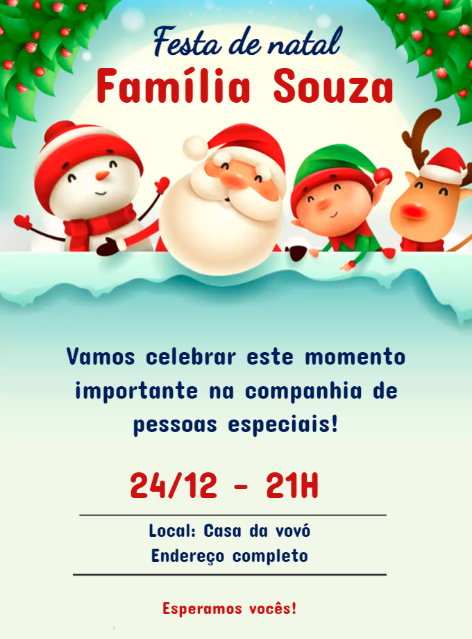 Convite de Natal Família com Personagens Fofos para Editar Convite de Natal Família com Personagens Fofos para Editar