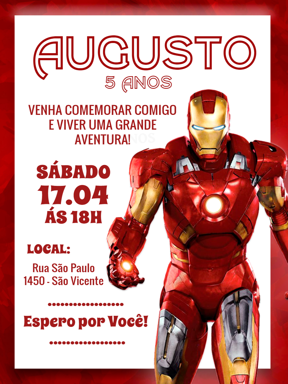 Convite de Aniversário Homem de Ferro para Editar Online Convite de Aniversário Homem de Ferro para Editar Online