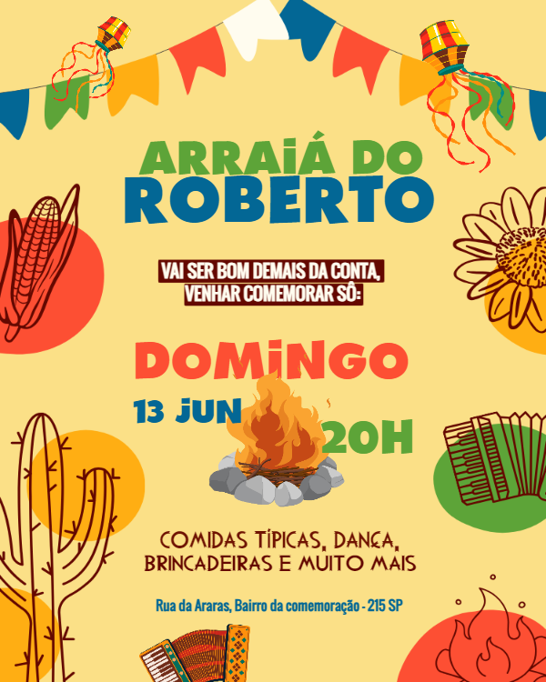 Convite de Arraiá Ilustrado com Fogueira para Editar Online Convite de Arraiá Ilustrado com Fogueira para Editar Online