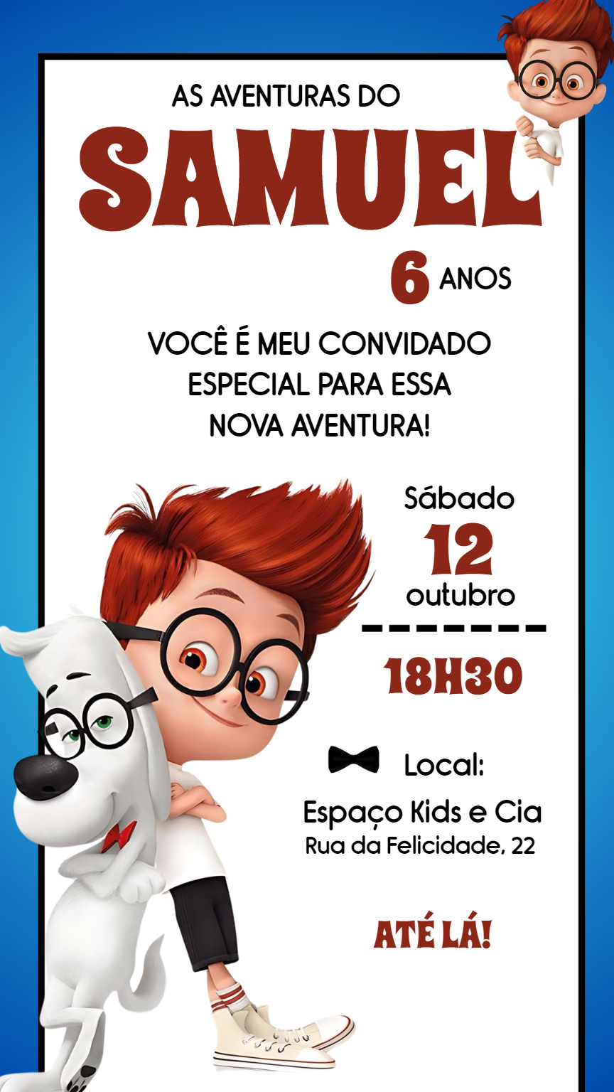 Convite As Aventuras de Peabody & Sherman Editável Online Convite As Aventuras de Peabody & Sherman Editável Online