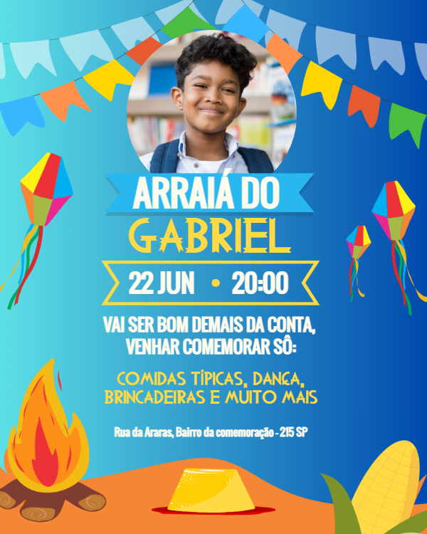 Convite de Festa Junina com Foto para Editar Online