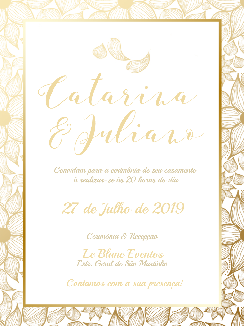 Convite de Casamento Floral Dourado para Editar Online