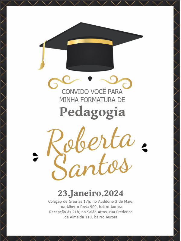 Convite de Formatura Elegante com Capelo para Editar Online