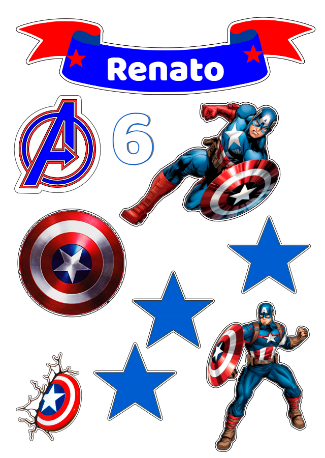 Topo de Bolo Capitão América com Elementos para Editar Online Topo de Bolo Capitão América com Elementos para Editar Online