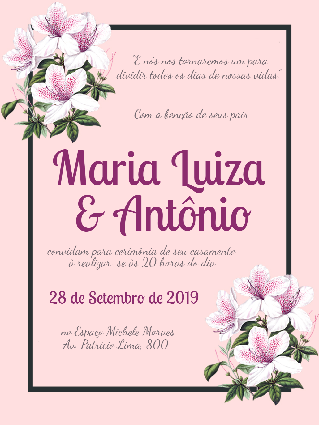 Convite de Casamento Floral Lilás para Editar Online Convite de Casamento Floral Lilás para Editar Online