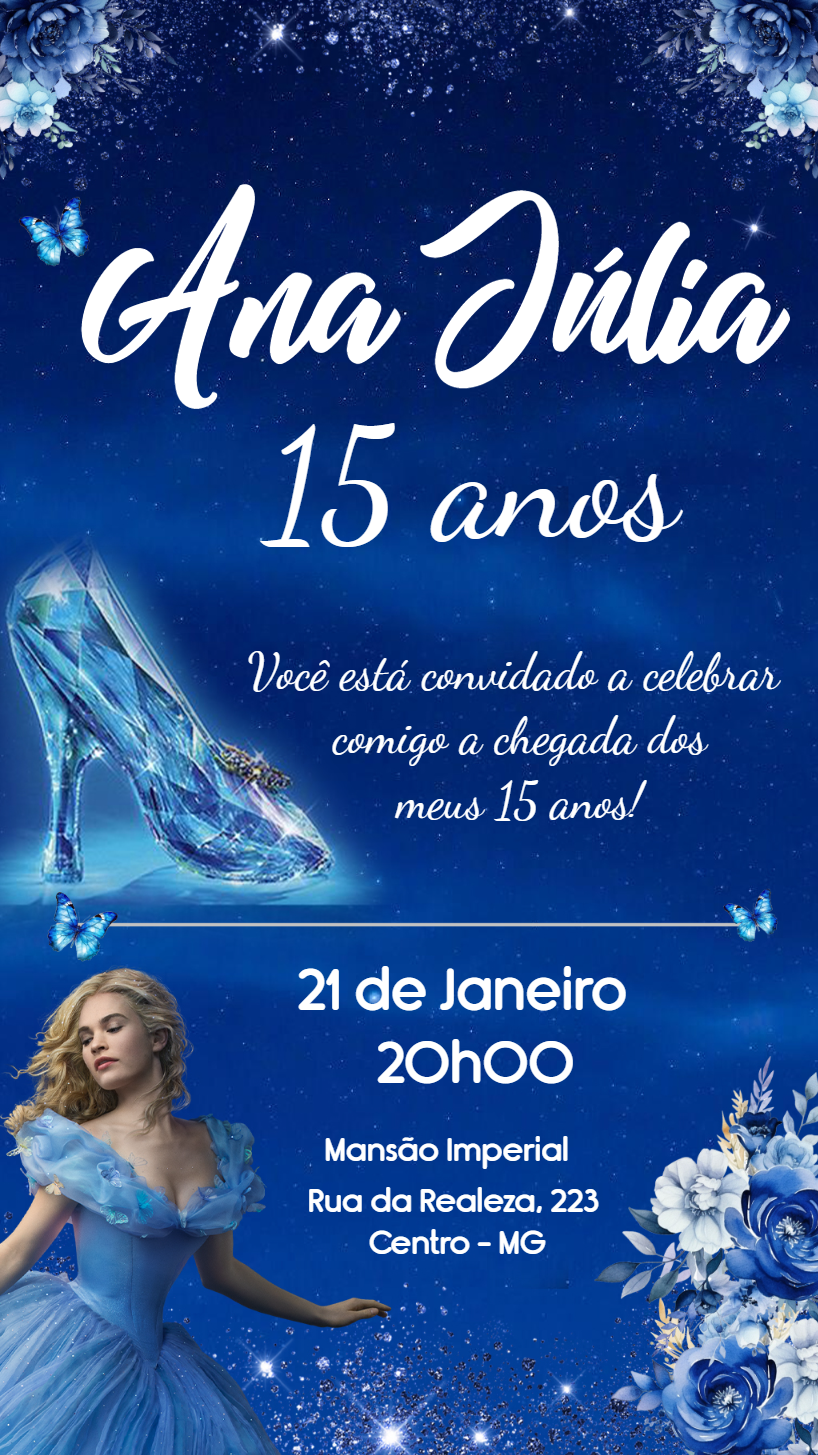 Convite 15 Anos Cinderela para Editar Online Facilmente Convite 15 Anos Cinderela para Editar Online Facilmente
