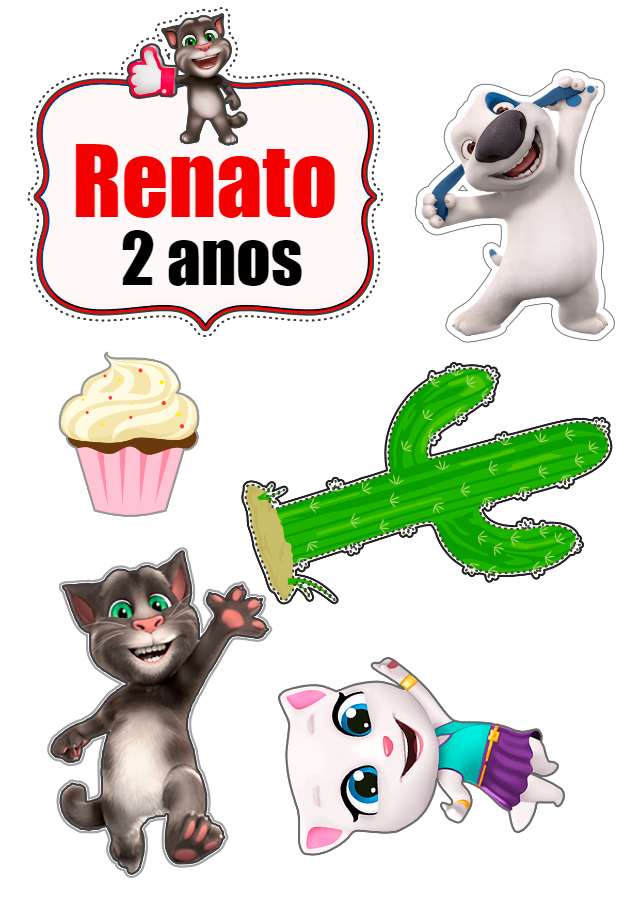 Topo de Bolo Talking Tom e Amigos Editável para Imprimir Topo de Bolo Talking Tom e Amigos Editável para Imprimir
