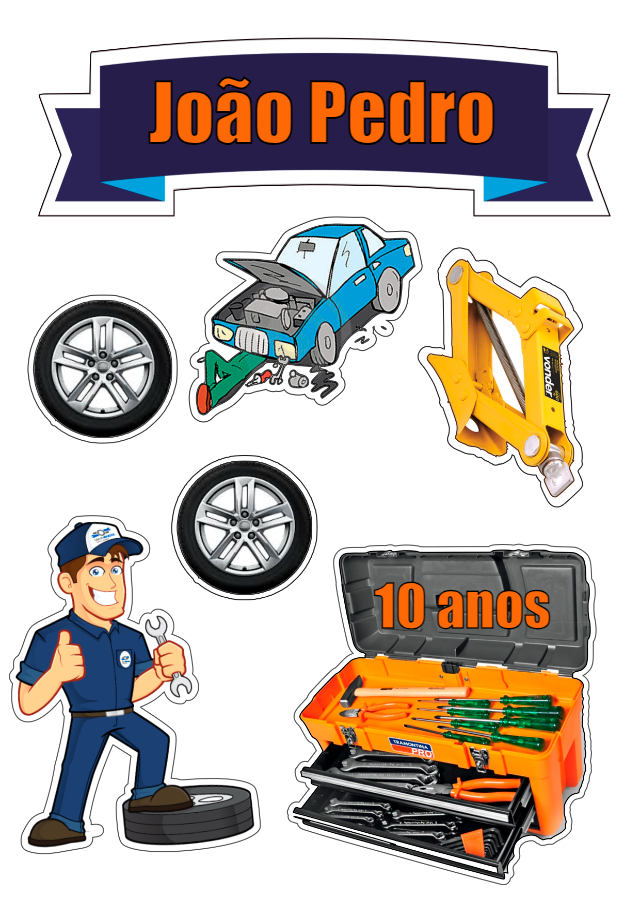 Topo de Bolo Aniversário Mecânico para Editar e Imprimir Topo de Bolo Aniversário Mecânico para Editar e Imprimir