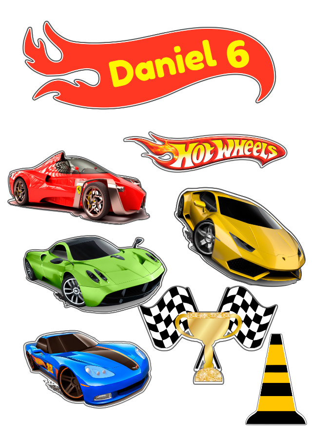 Topo de Bolo Hot Wheels Aniversário Carros Editável Online Topo de Bolo Hot Wheels Aniversário Carros Editável Online
