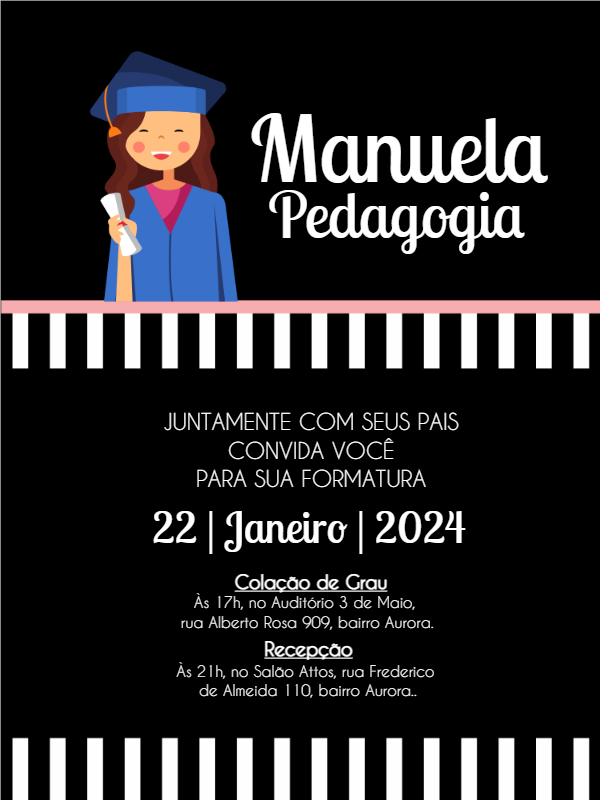 Convite de Formatura Feminino com Ilustração para Editar Online Convite de Formatura Feminino com Ilustração para Editar Online