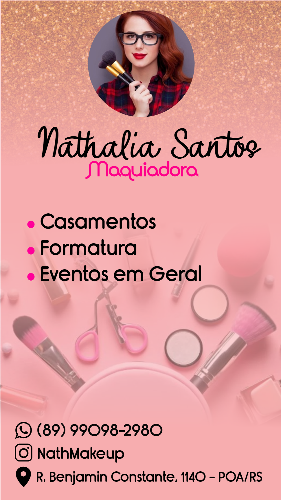 Cartão de Visita Maquiadora com Foto para Editar Online Cartão de Visita Maquiadora com Foto para Editar Online