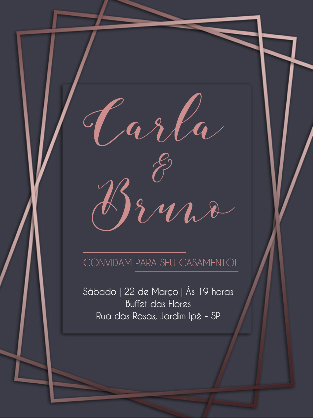 Convite de Casamento Moderno Rosê Gold para Editar Online Convite de Casamento Moderno Rosê Gold para Editar Online