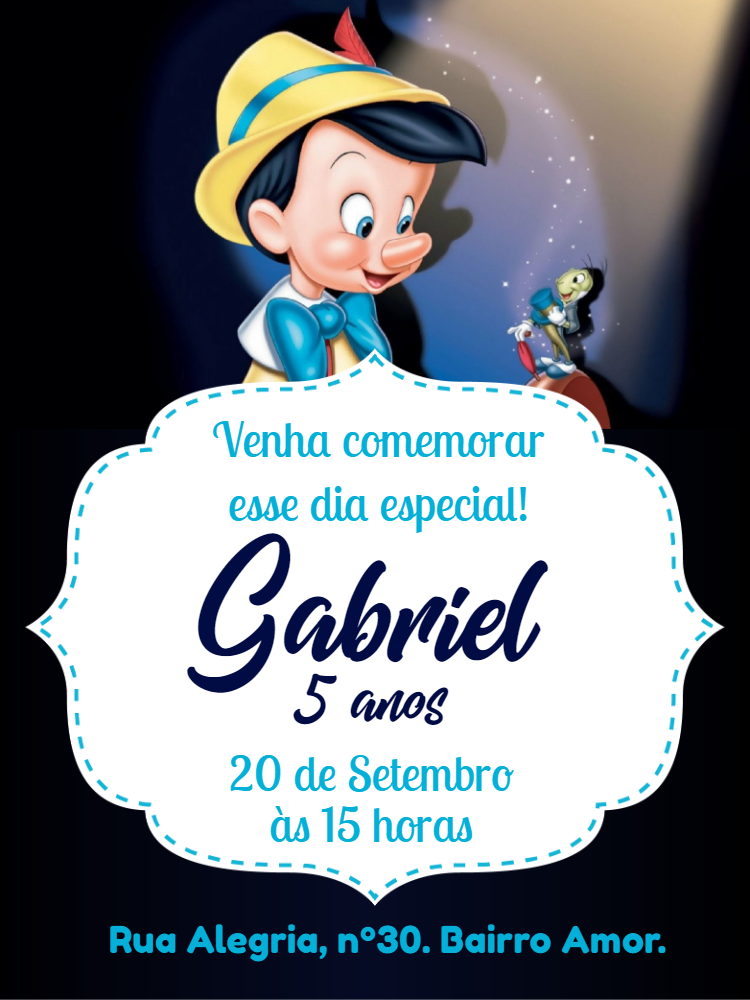 Convite de Aniversário Pinóquio para Editar Online Convite de Aniversário Pinóquio para Editar Online