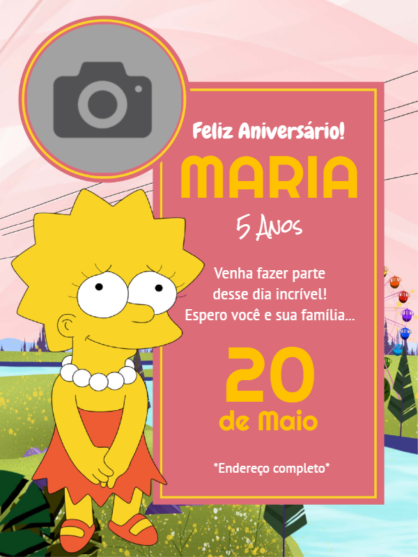 Convite de Aniversário Os Simpsons com Foto para Editar Online