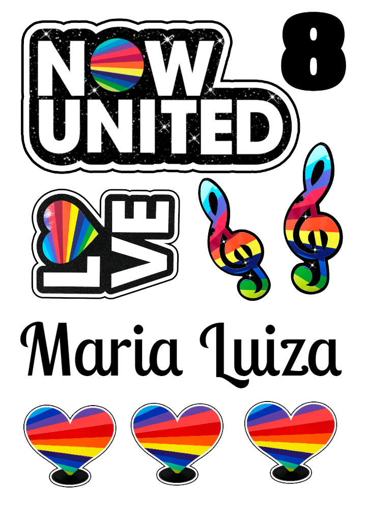 Topo de Bolo Now United: Kit de Elementos para Editar Topo de Bolo Now United: Kit de Elementos para Editar