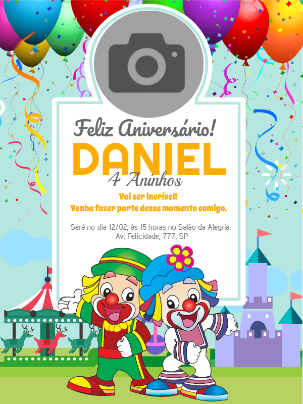 Convite de Aniversário Patati Patatá com Foto para Editar Online Convite de Aniversário Patati Patatá com Foto para Editar Online