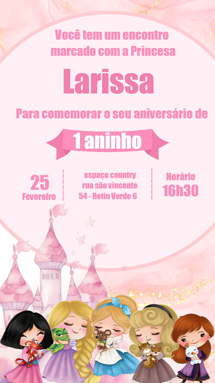 Convite de Aniversário Princesas para Editar Online Convite de Aniversário Princesas para Editar Online