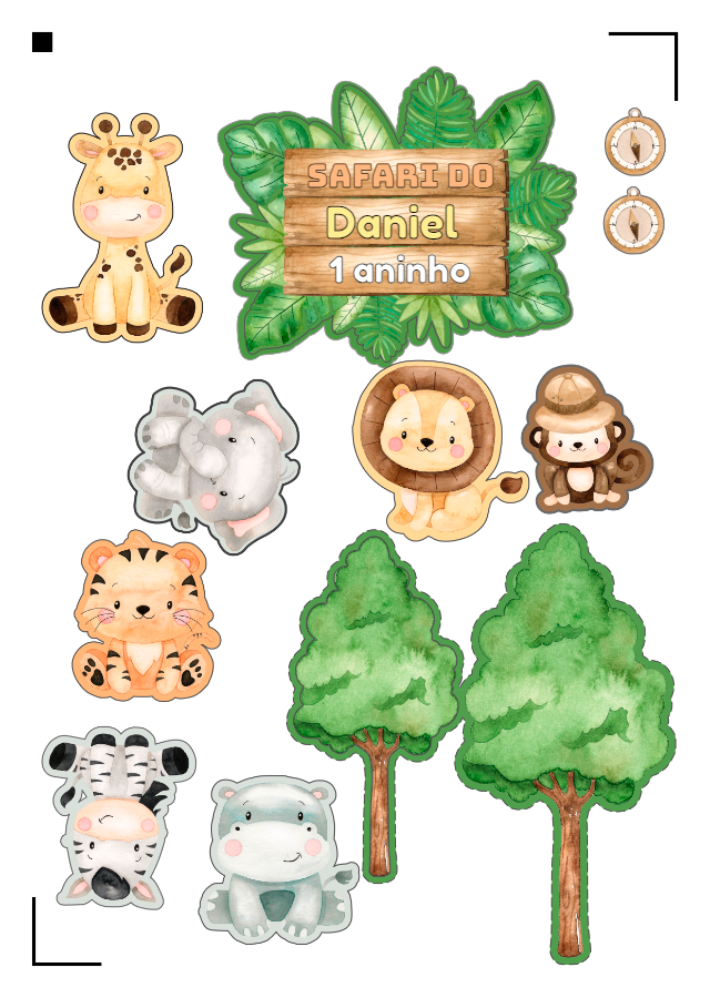 Topo de Bolo Safari com Animais para Editar e Imprimir Topo de Bolo Safari com Animais para Editar e Imprimir