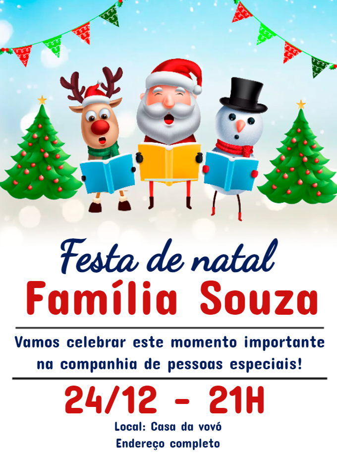 Convite de Natal com Personagens para Editar Online Convite de Natal com Personagens para Editar Online