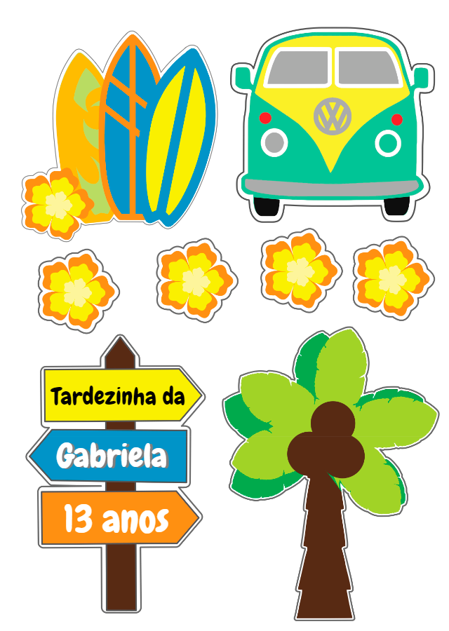 Topo de Bolo Tardezinha Havaí para Editar e Imprimir Topo de Bolo Tardezinha Havaí para Editar e Imprimir