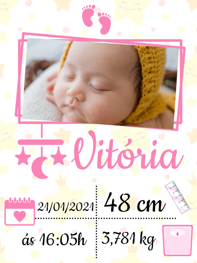 Quadro Nascimento de Bebê com Foto para Editar Online Quadro Nascimento de Bebê com Foto para Editar Online