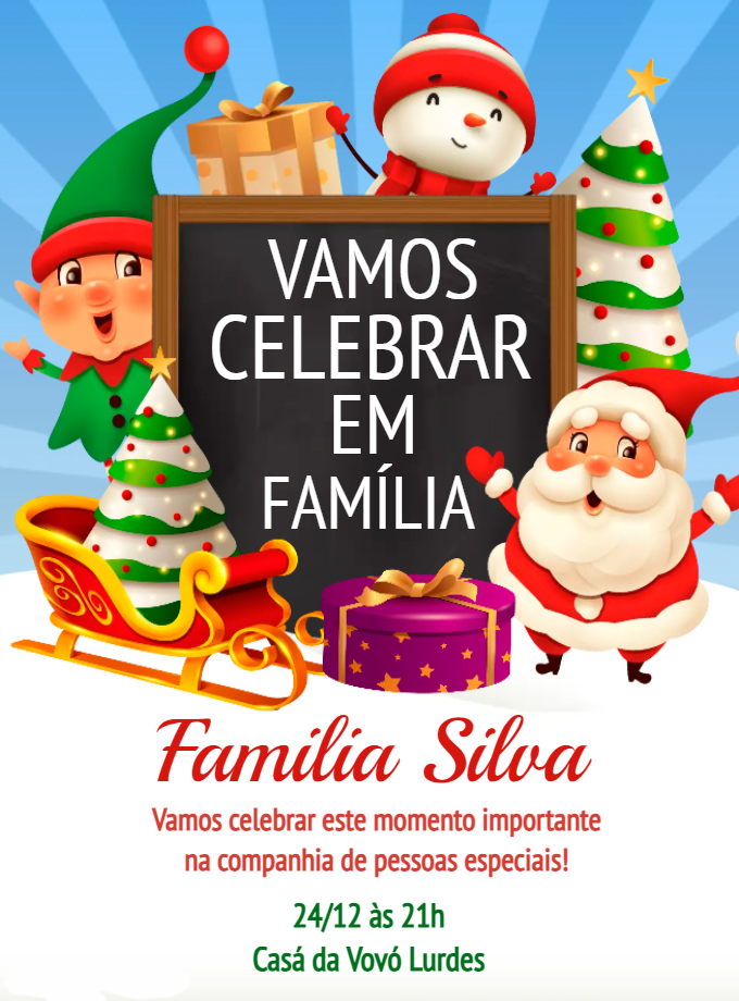 Convite de Natal com Papai Noel e Amigos para Editar Online