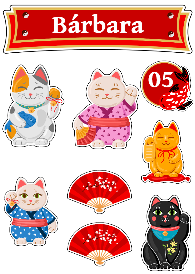 Topo de Bolo Maneki Neko Gatinho da Sorte para Editar Online Topo de Bolo Maneki Neko Gatinho da Sorte para Editar Online