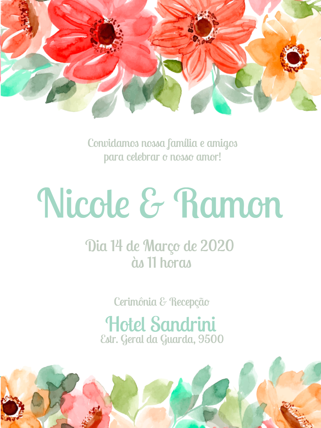 Convite de Casamento Floral Aquarela para Editar Online Convite de Casamento Floral Aquarela para Editar Online