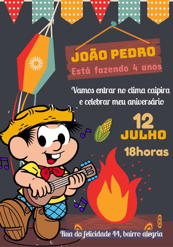 Convite Aniversário Arraiá do Chico Bento para Editar Online Convite Aniversário Arraiá do Chico Bento para Editar Online
