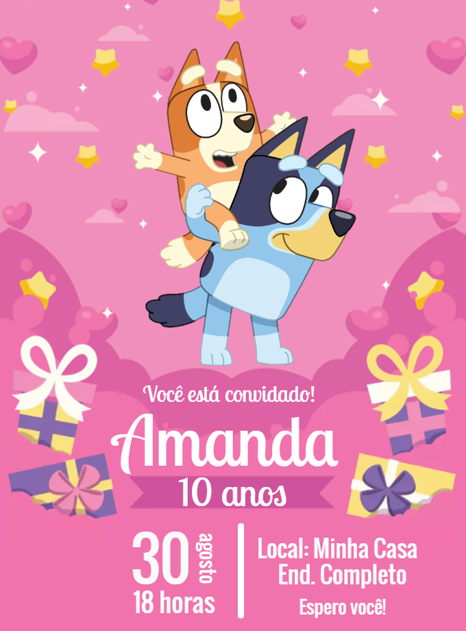 Convite de Aniversário Bluey e Bingo para Editar Online Convite de Aniversário Bluey e Bingo para Editar Online