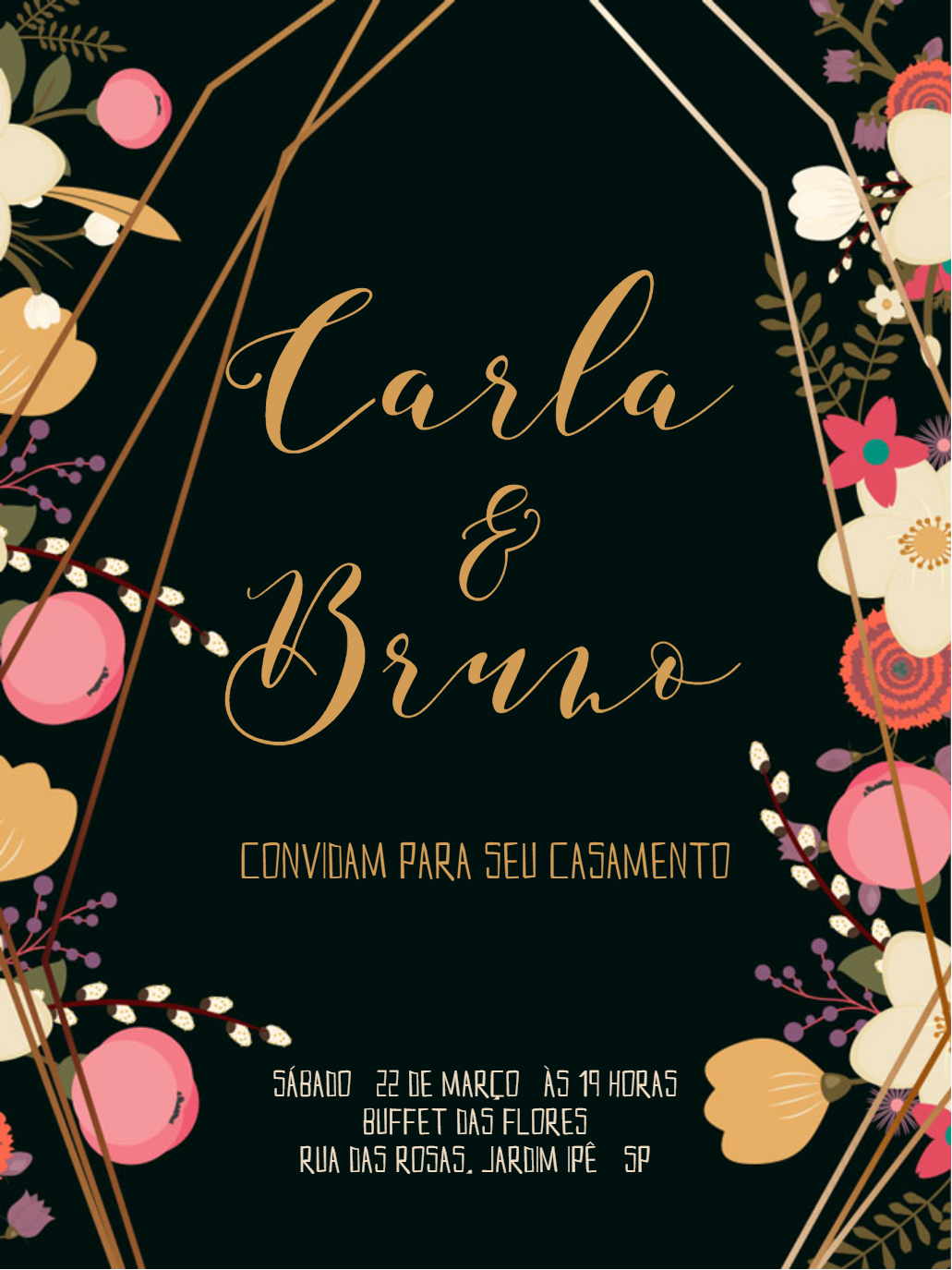 Convite de Casamento Floral e Geométrico para Editar Online Convite de Casamento Floral e Geométrico para Editar Online