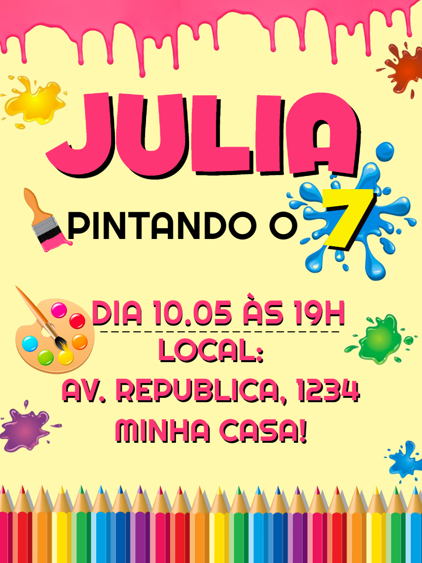 Convite Aniversário Pintando o Sete para Editar Online Convite Aniversário Pintando o Sete para Editar Online