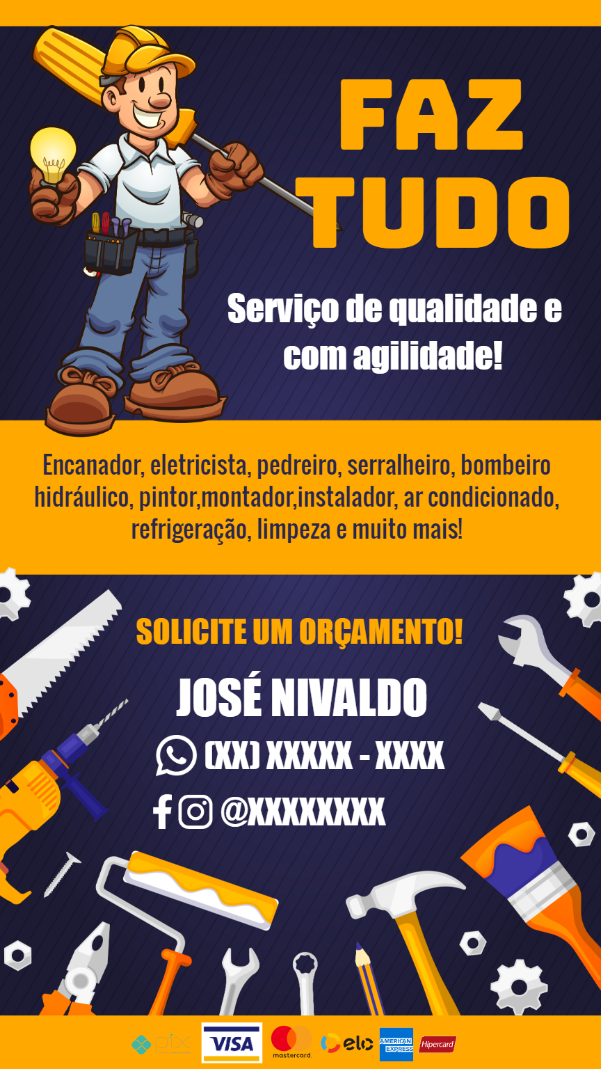 Cartão de Visita Faz Tudo Editável Online para Divulgação Cartão de Visita Faz Tudo Editável Online para Divulgação