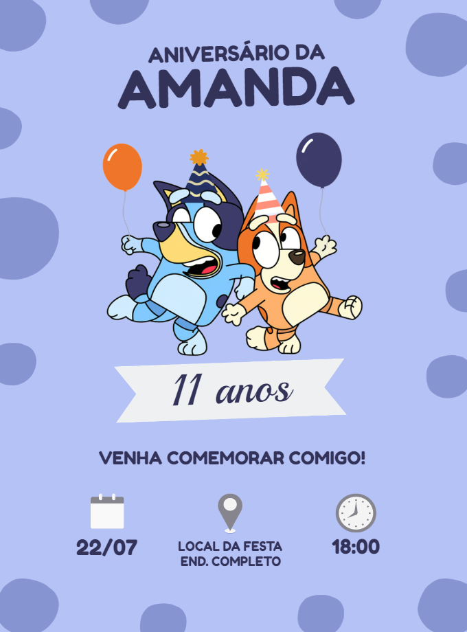 Convite de Aniversário Bluey e Bingo para Editar Online Convite de Aniversário Bluey e Bingo para Editar Online
