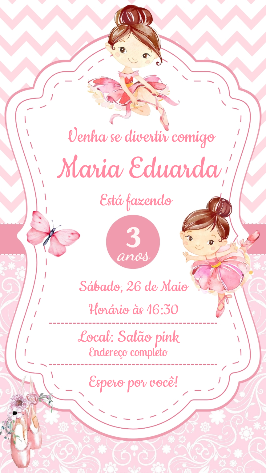 Convite Aniversário Bailarina Aquarela para Editar Online Convite Aniversário Bailarina Aquarela para Editar Online