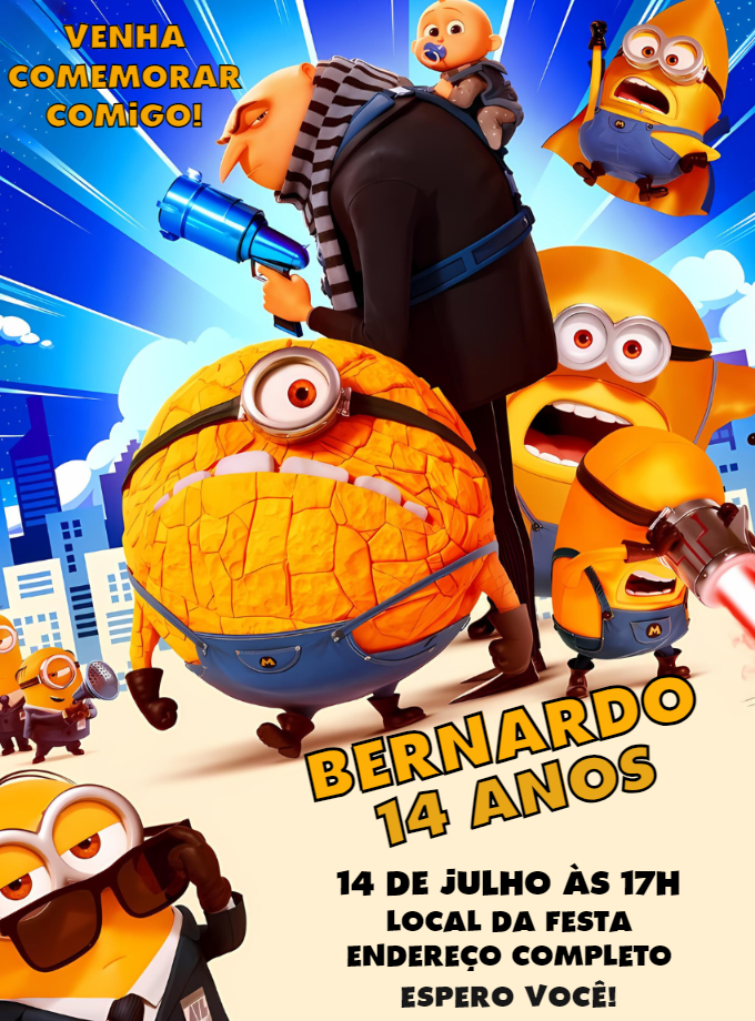 Convite Aniversário Meu Malvado Favorito 4 para Editar Online Convite Aniversário Meu Malvado Favorito 4 para Editar Online