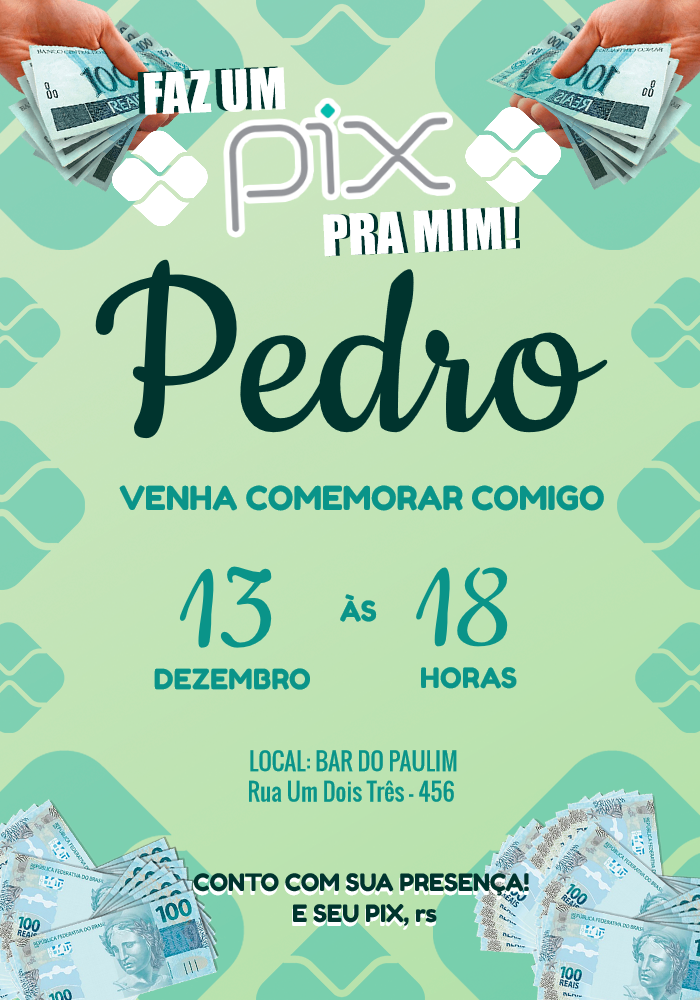 Convite de Aniversário Tema Pix para Editar Online e Imprimir Convite de Aniversário Tema Pix para Editar Online e Imprimir