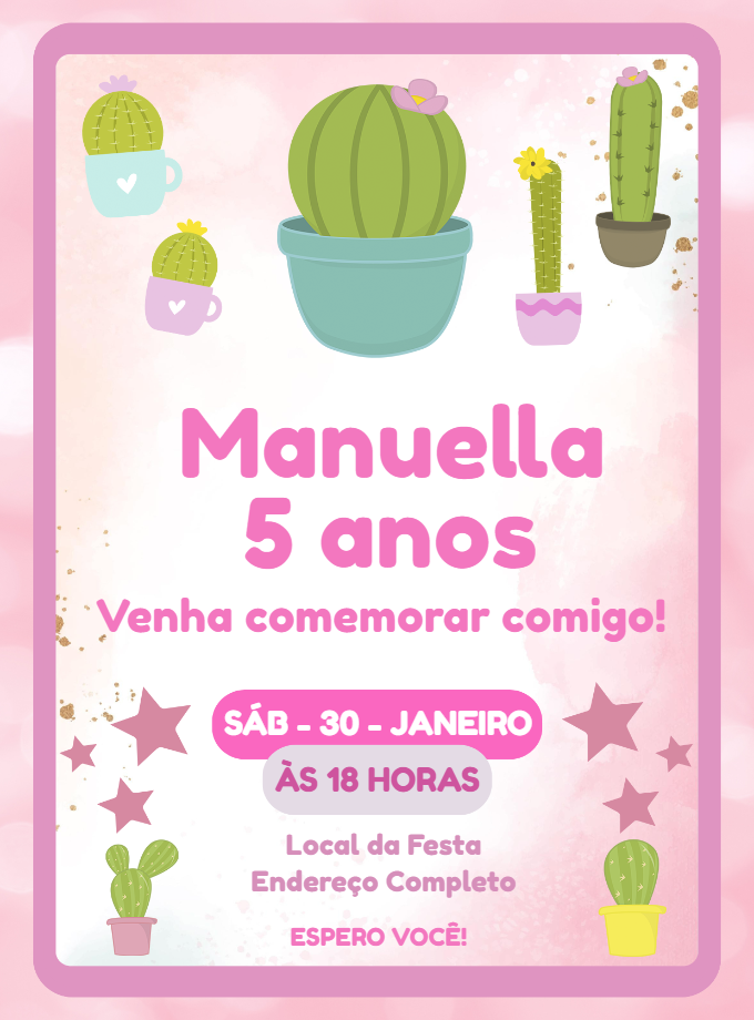 Convite de Aniversário Cactos Fofos para Editar Online Convite de Aniversário Cactos Fofos para Editar Online