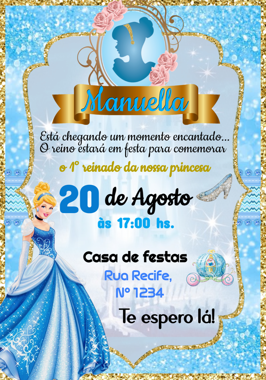 Convite Aniversário Cinderela Princesa para Editar Online Convite Aniversário Cinderela Princesa para Editar Online