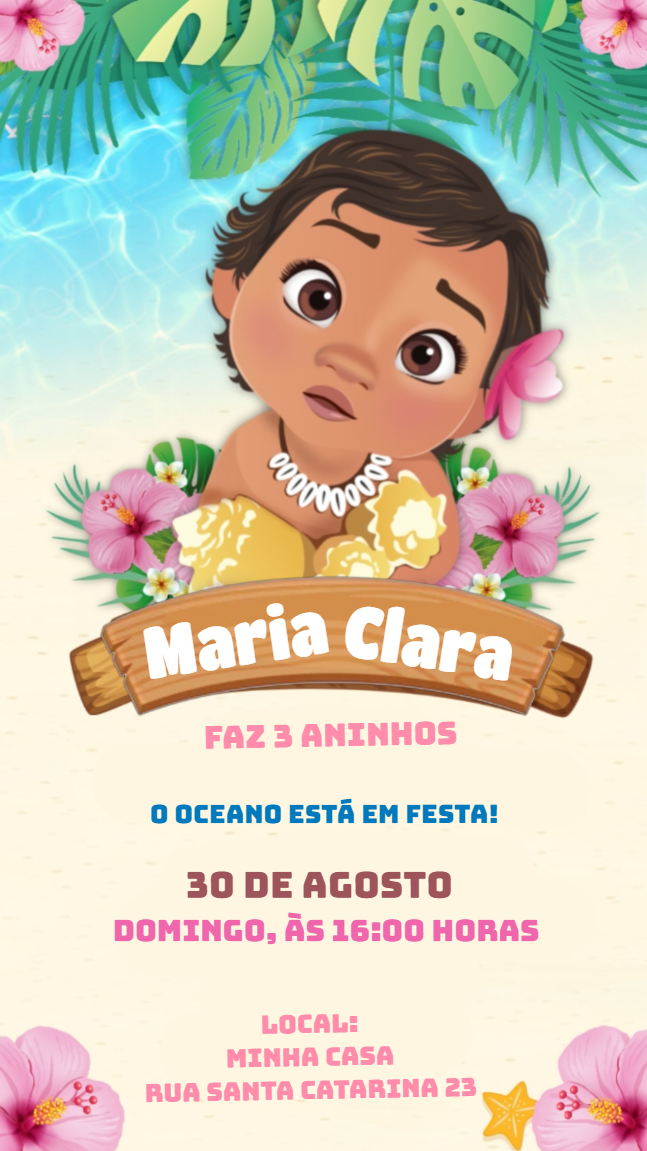 Convite de Aniversário Moana Baby para Editar Online Convite de Aniversário Moana Baby para Editar Online