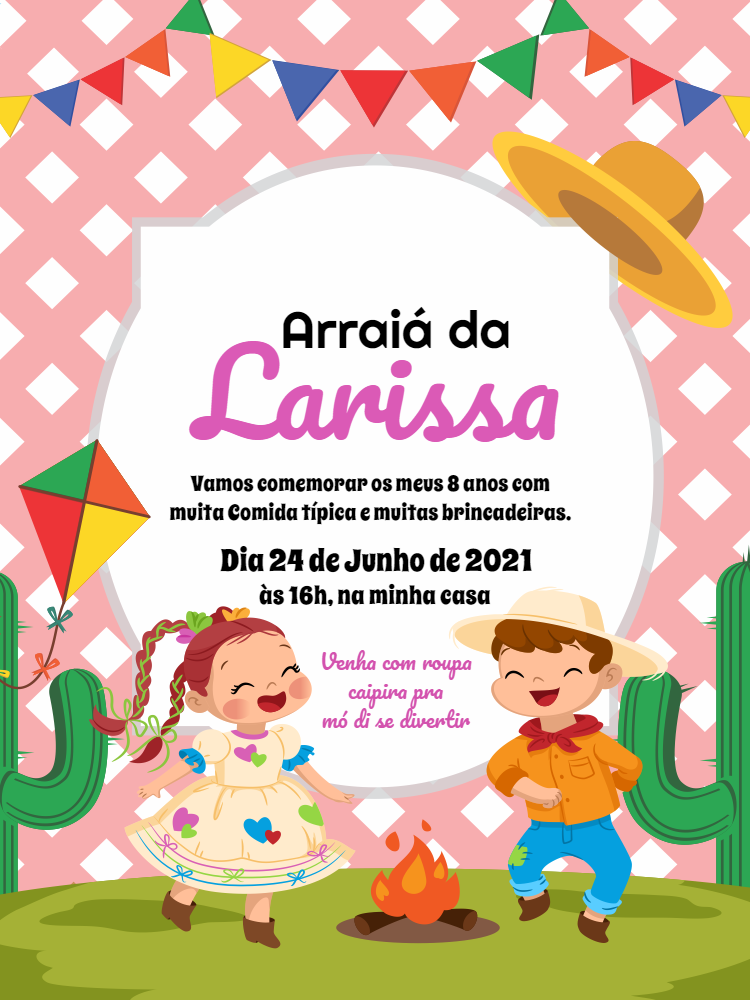 Convite Festa Junina Aniversário com Caipiras para Editar Convite Festa Junina Aniversário com Caipiras para Editar