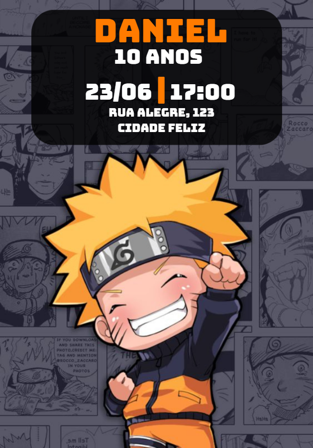 Convite de Aniversário Naruto para Editar Online Convite de Aniversário Naruto para Editar Online