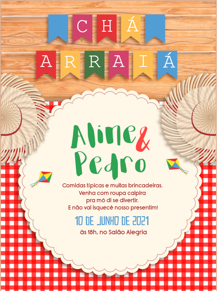 Convite Chá Arraiá com Bandeirinhas para Editar Online Convite Chá Arraiá com Bandeirinhas para Editar Online