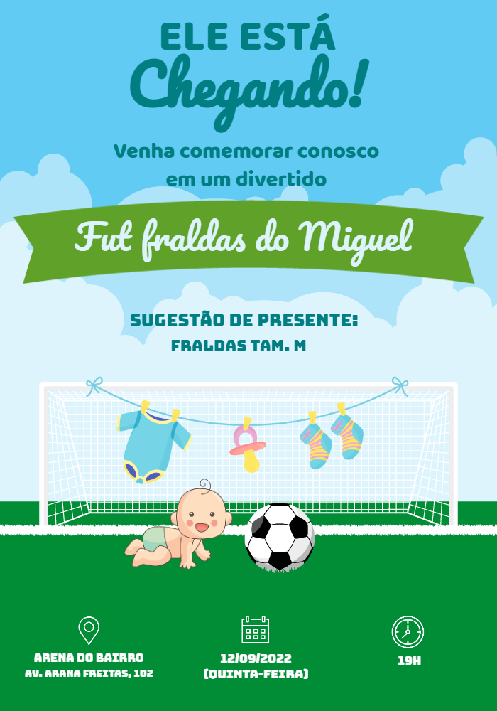 Convite Fut Fraldas tema Futebol para Editar Online e Imprimir Convite Fut Fraldas tema Futebol para Editar Online e Imprimir